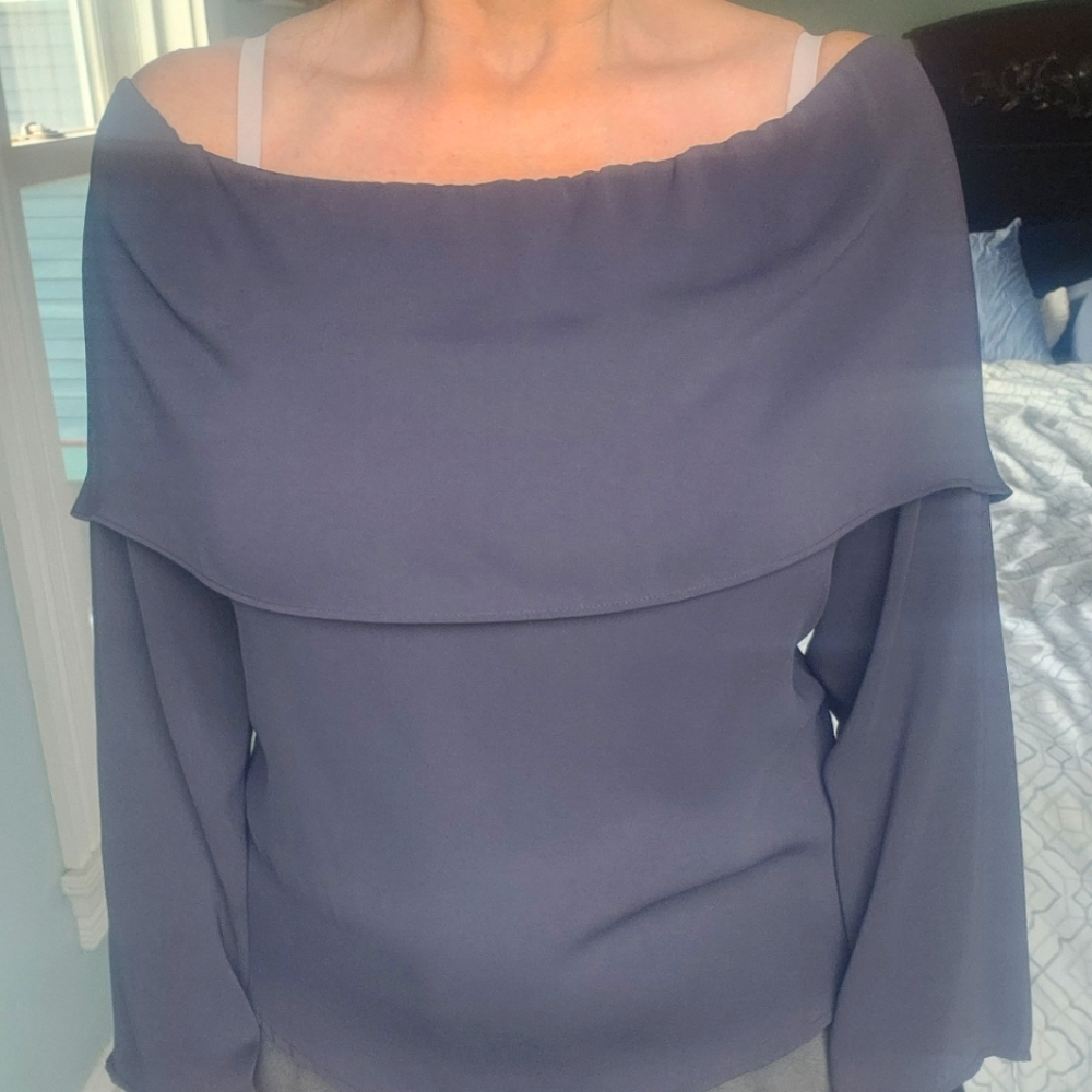 Naked zebra off the shoulder gray blouse